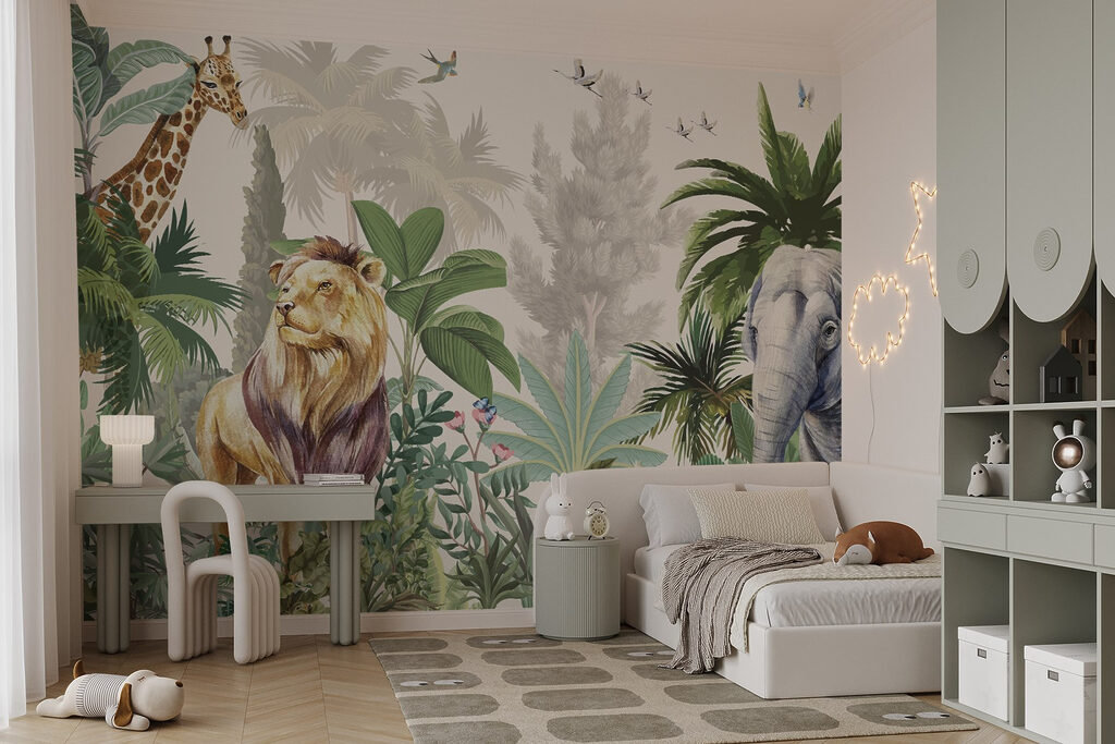 Leão, girafa e elefante — interior 2