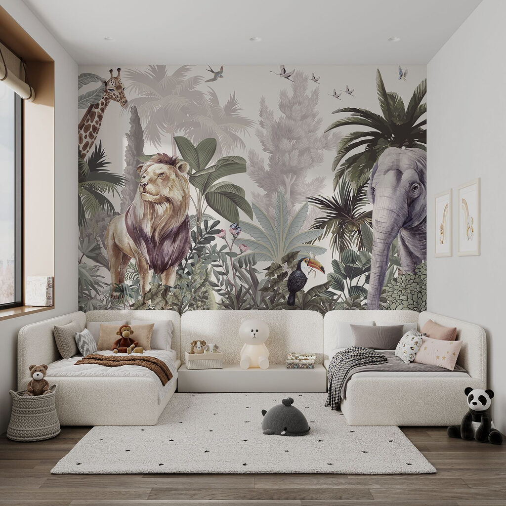 Leão, girafa e elefante — interior 2