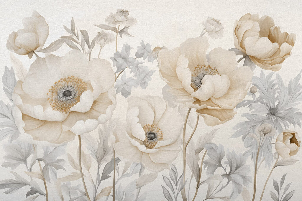 Hastes delicadas entre folhas — design completo