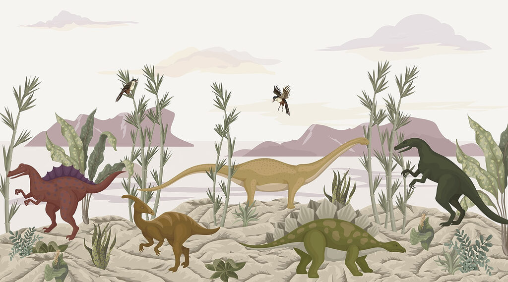 Dinossauros entre rochas — design completo