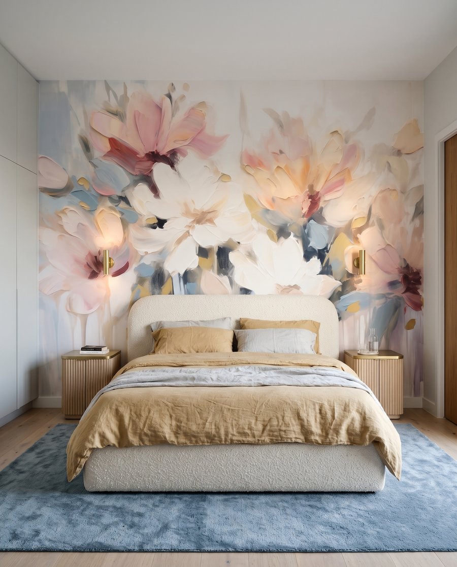 Grandes flores em hastes num interior