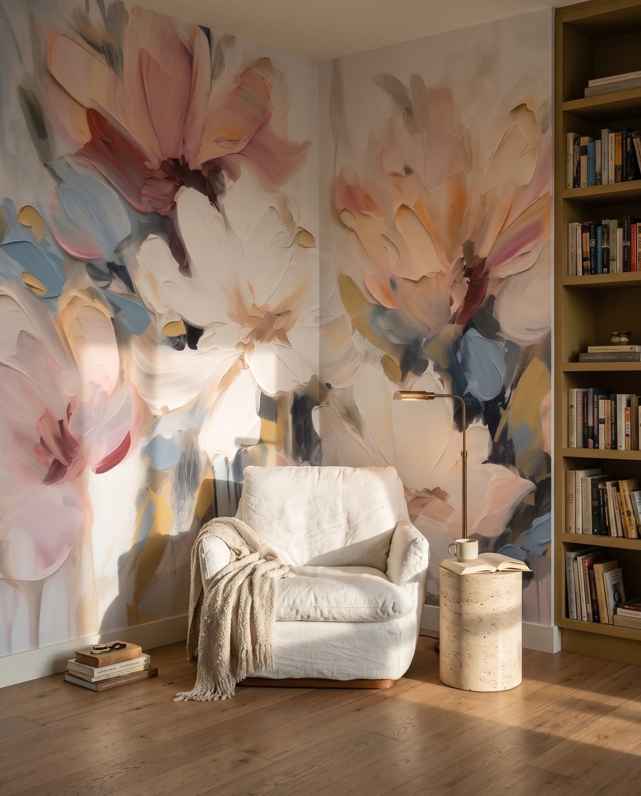 Grandes flores em hastes num interior