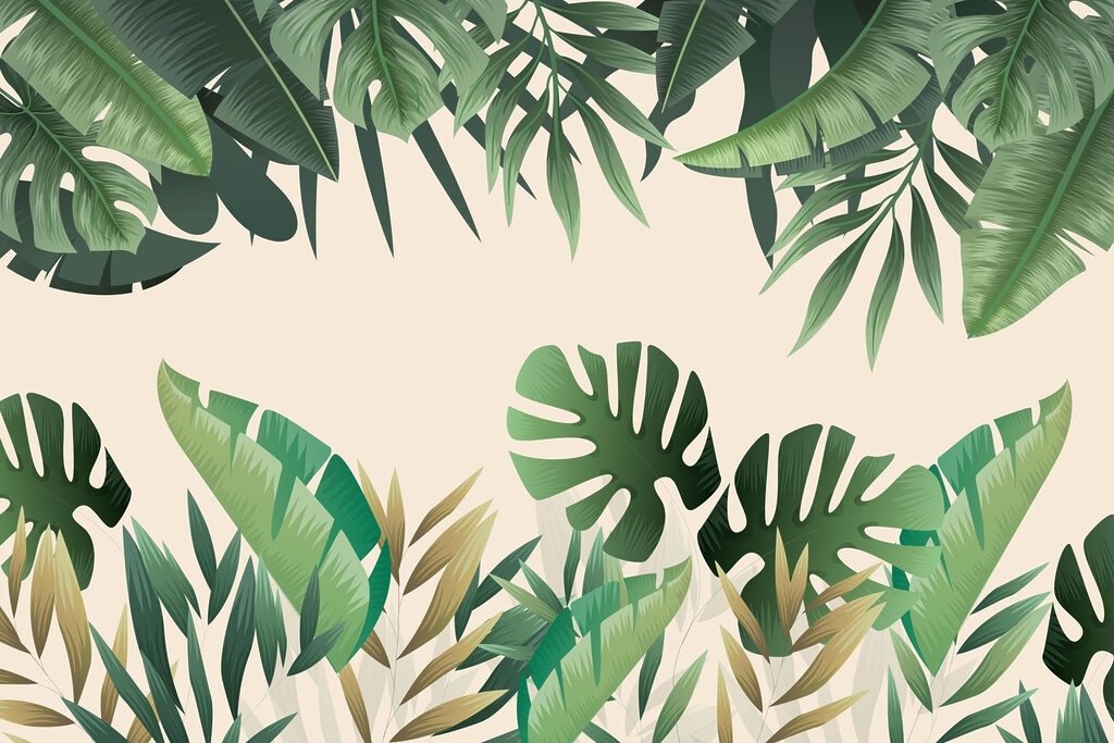 Folhas verdes sobre areia — design completo