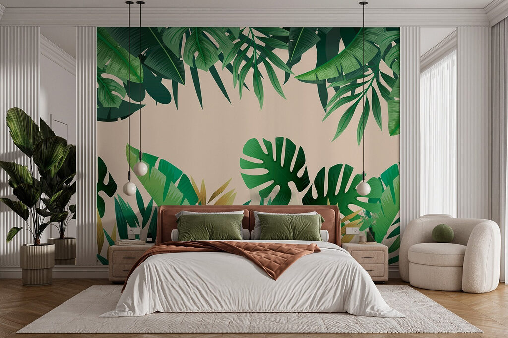Folhas verdes sobre areia — interior 1