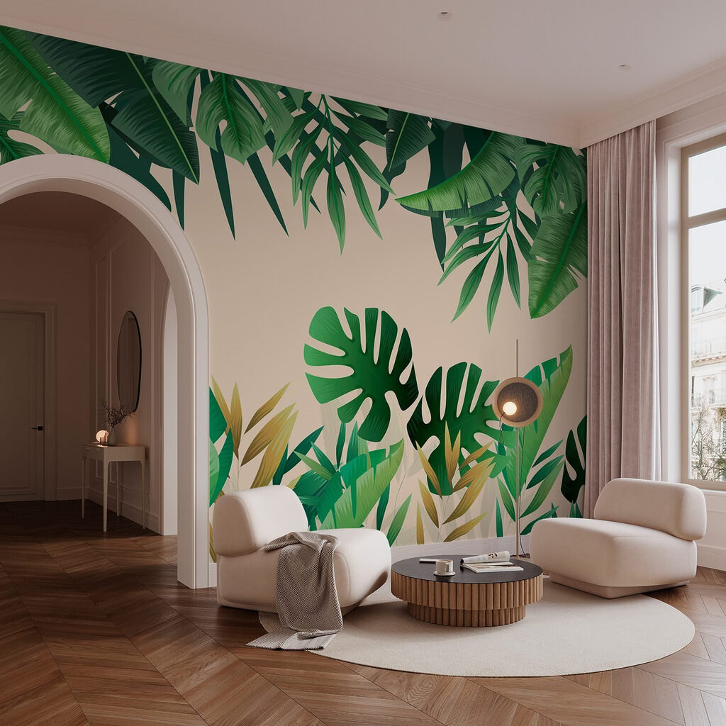 Folhas verdes sobre areia — interior 2