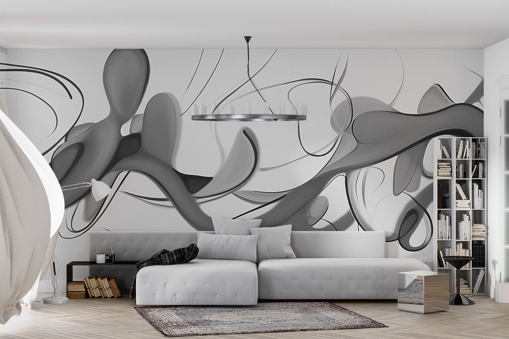 Formas fluidas em movimento num interior