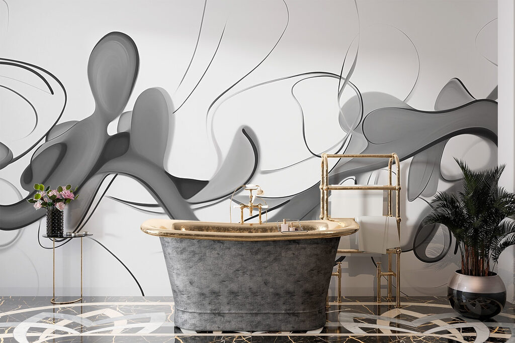 Formas fluidas em movimento num interior