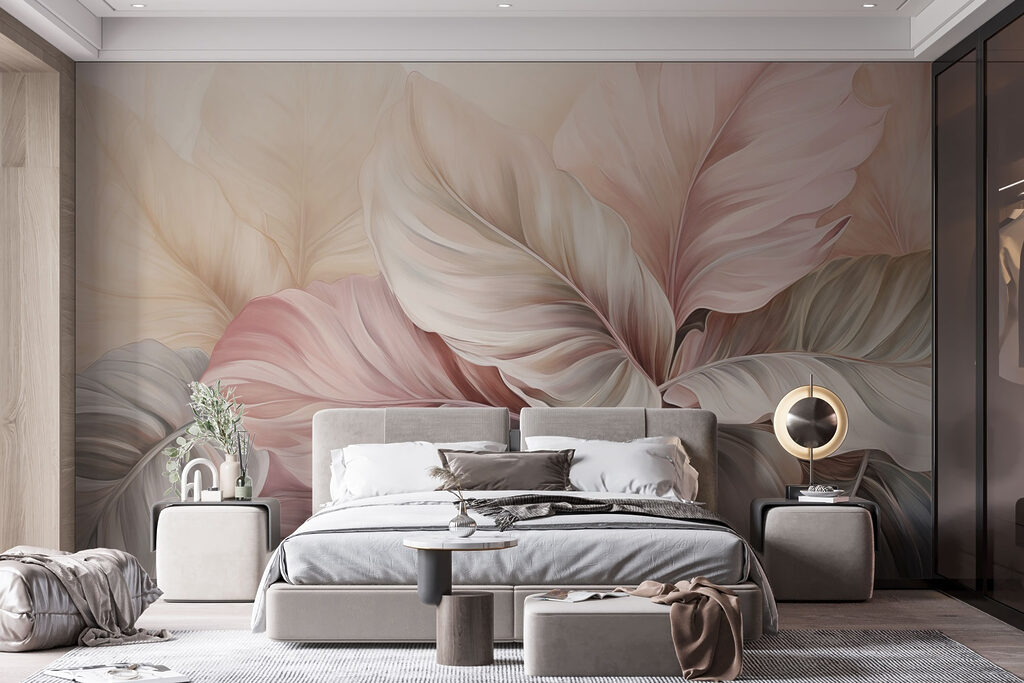 Folhas rosa e creme — interior 1