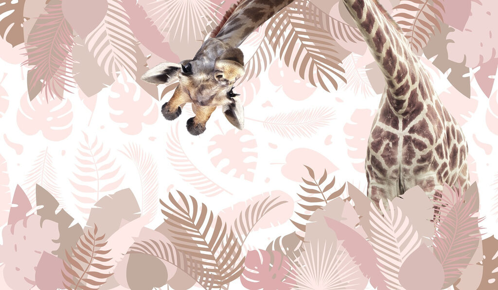 Girafa entre folhas tropicais — design completo