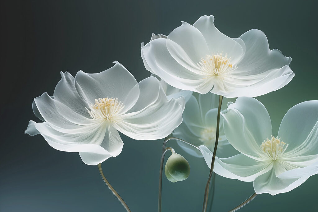 Flores brancas sobre verde-escuro — design completo