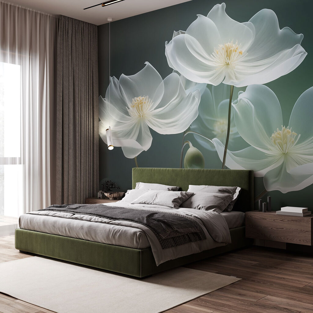 Flores brancas sobre verde-escuro — interior 2