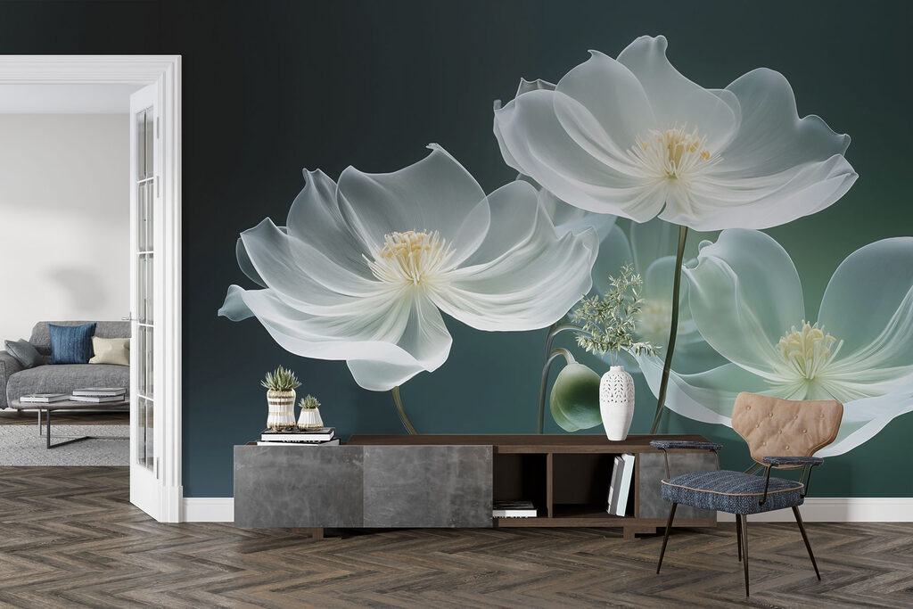 Flores brancas sobre verde-escuro — interior 3