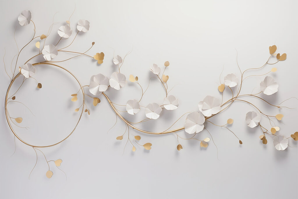 Florinhas brancas e douradas — design completo