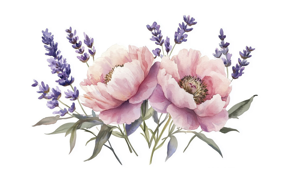 Ramo cor-de-rosa com alfazema — design completo