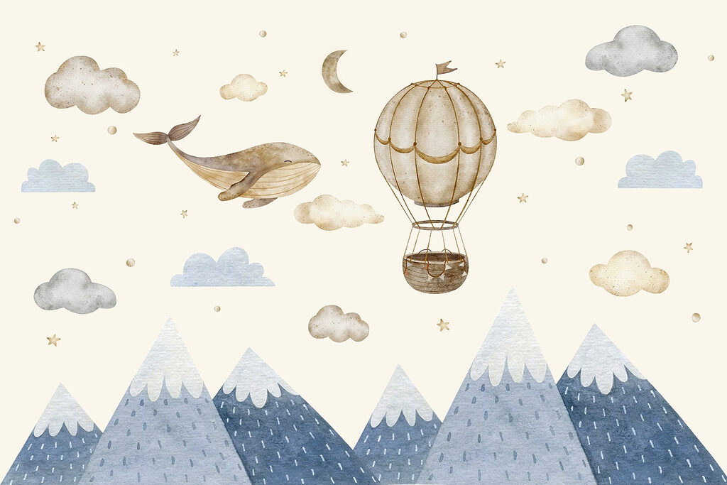 Baleia e balão — design completo