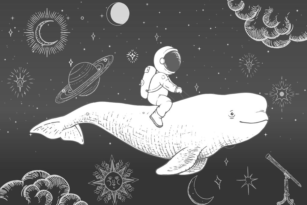 Astronauta numa baleia espacial — design completo