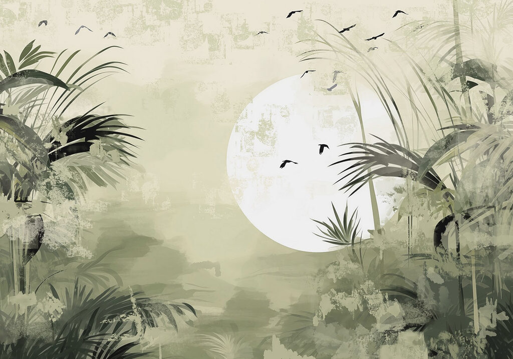 Luar sobre folhagem tropical — design completo
