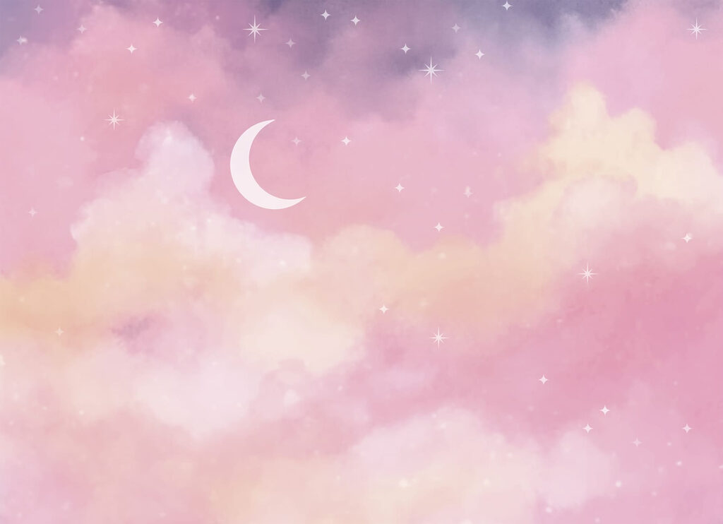 Lua entre nuvens cor-de-rosa — design completo