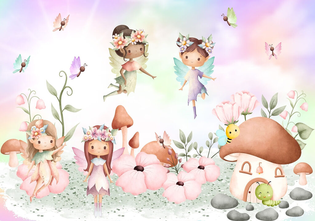 Fadas entre cogumelos — design completo
