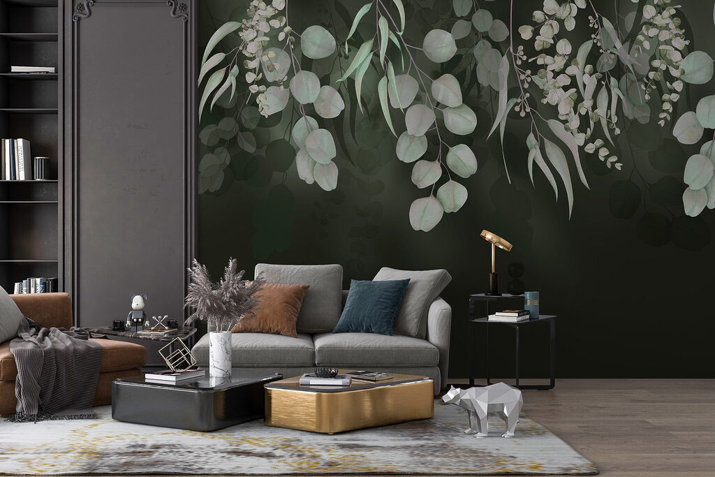 Folhas suspensas sobre escuro — interior 1