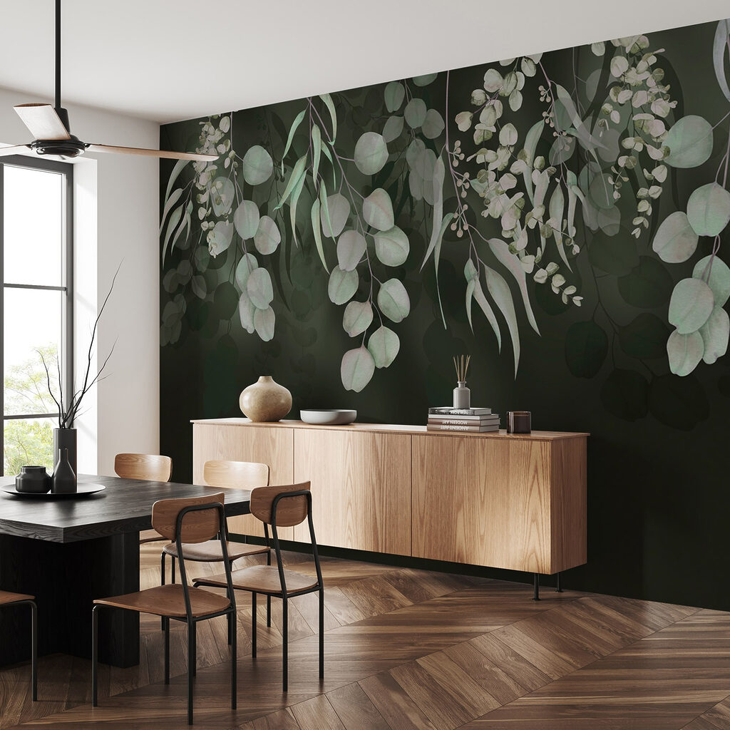 Folhas suspensas sobre escuro — interior 4