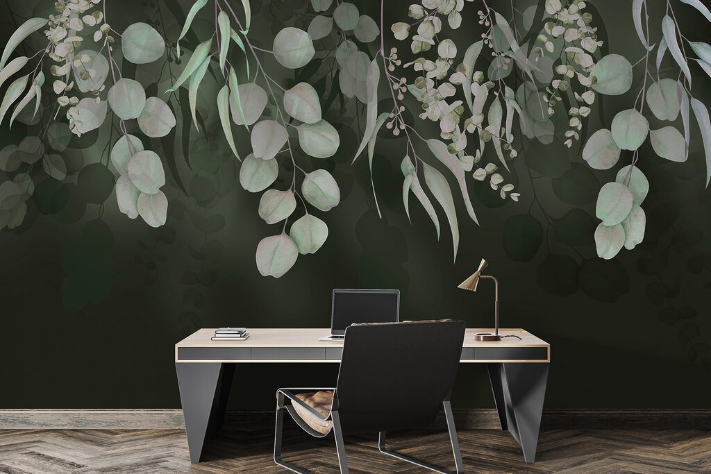 Folhas suspensas sobre escuro — interior 5