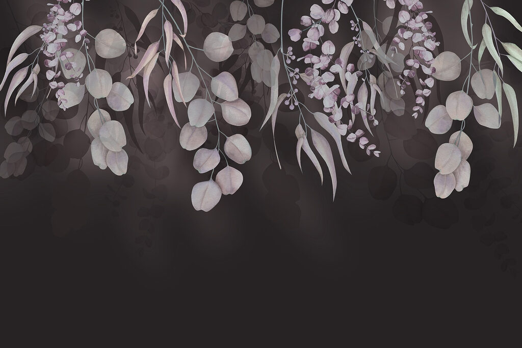 Folhas suspensas sobre escuro — design completo