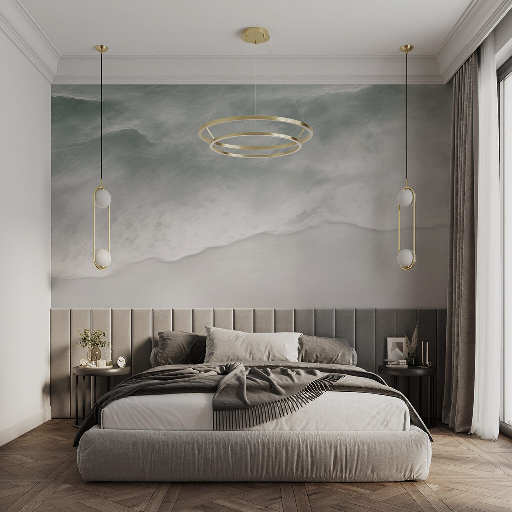 Ondas turquesa com espuma num interior