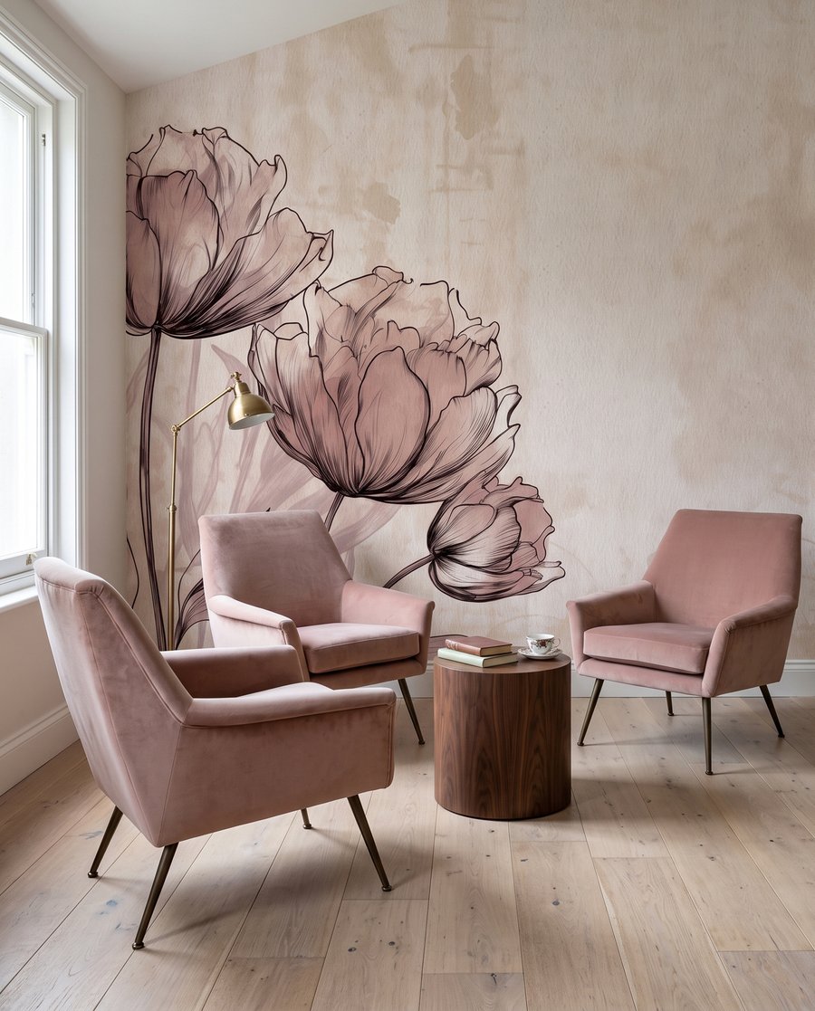 Flores desenhadas sobre bege — interior 2