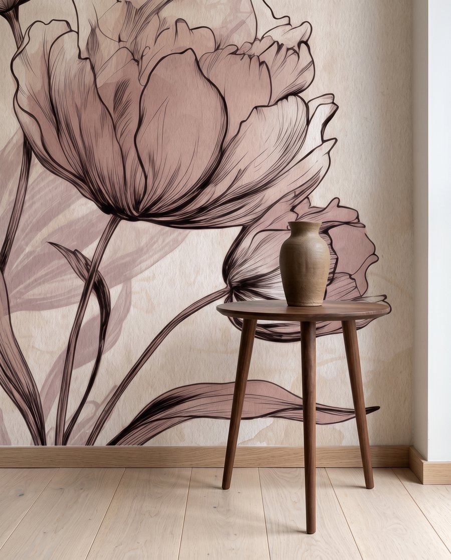 Flores desenhadas sobre bege — interior 3