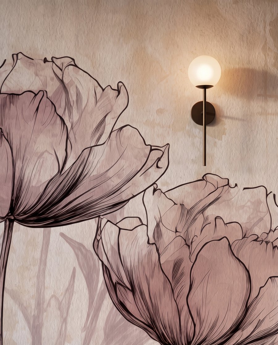 Flores desenhadas sobre bege — detalhe