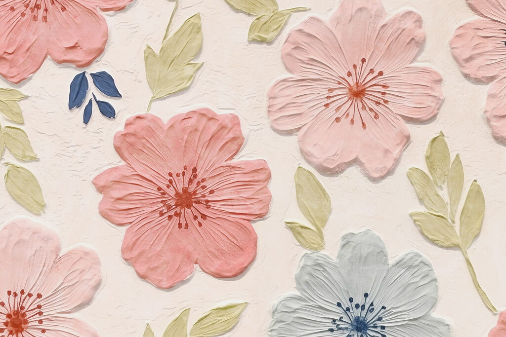 Flores cor-de-rosa e folhas — design completo