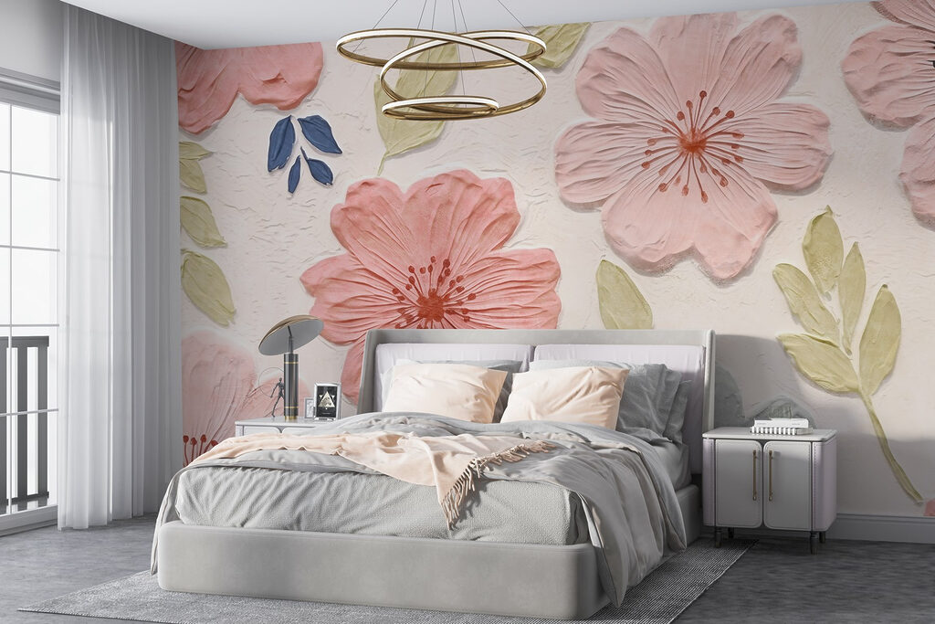 Flores cor-de-rosa e folhas — interior 1