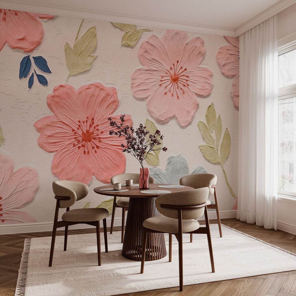 Flores cor-de-rosa e folhas — interior 3