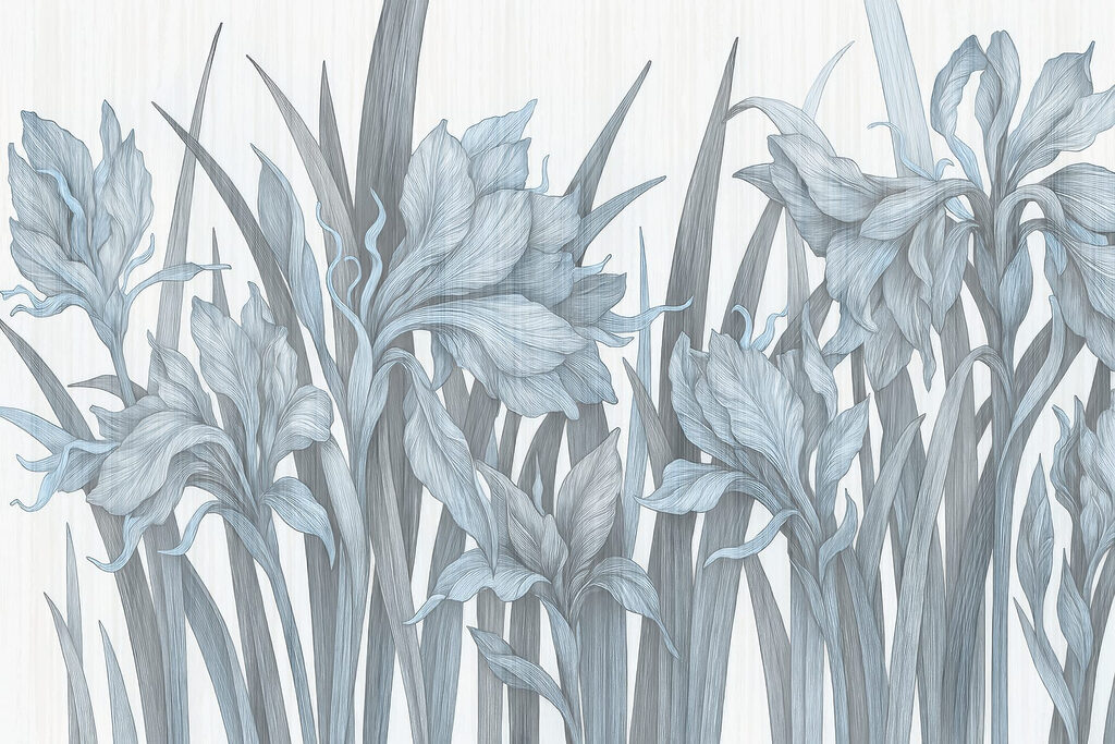 Íris azul-claras em branco — design completo