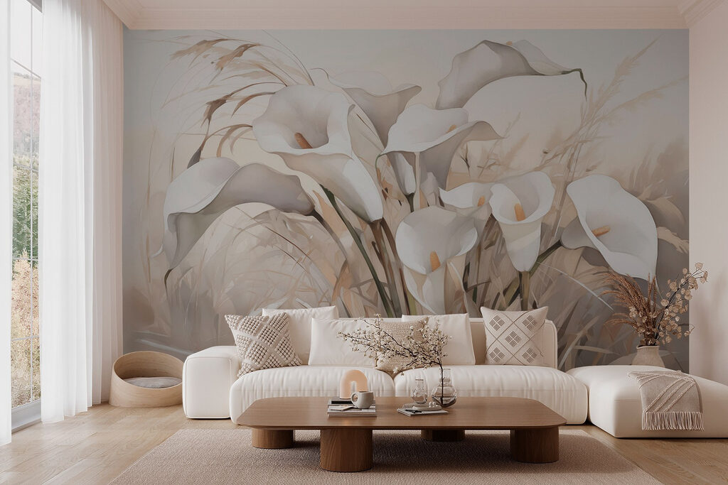 Flores brancas entre gramíneas — interior 2