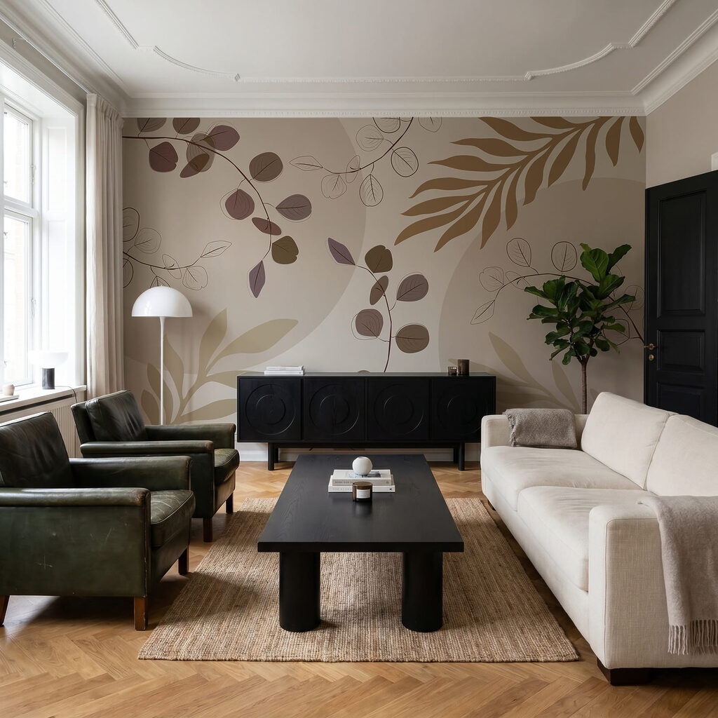 Folhas em tons naturais — interior 1