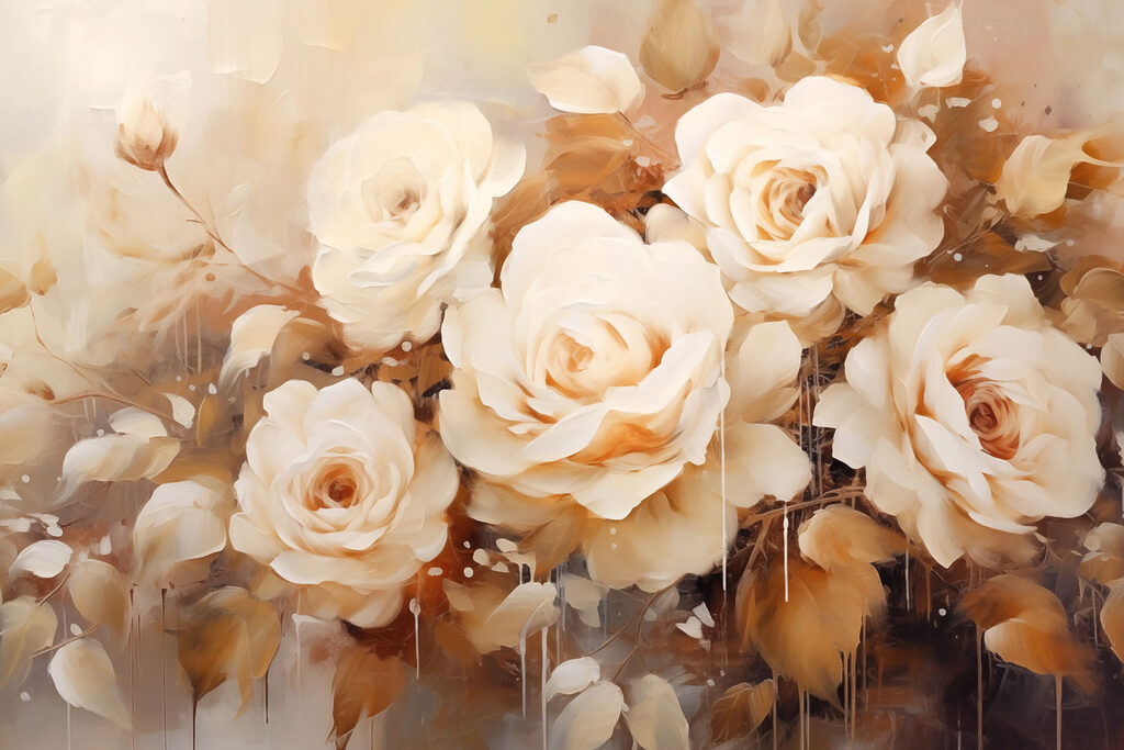 Rosas brancas entre folhas — design completo
