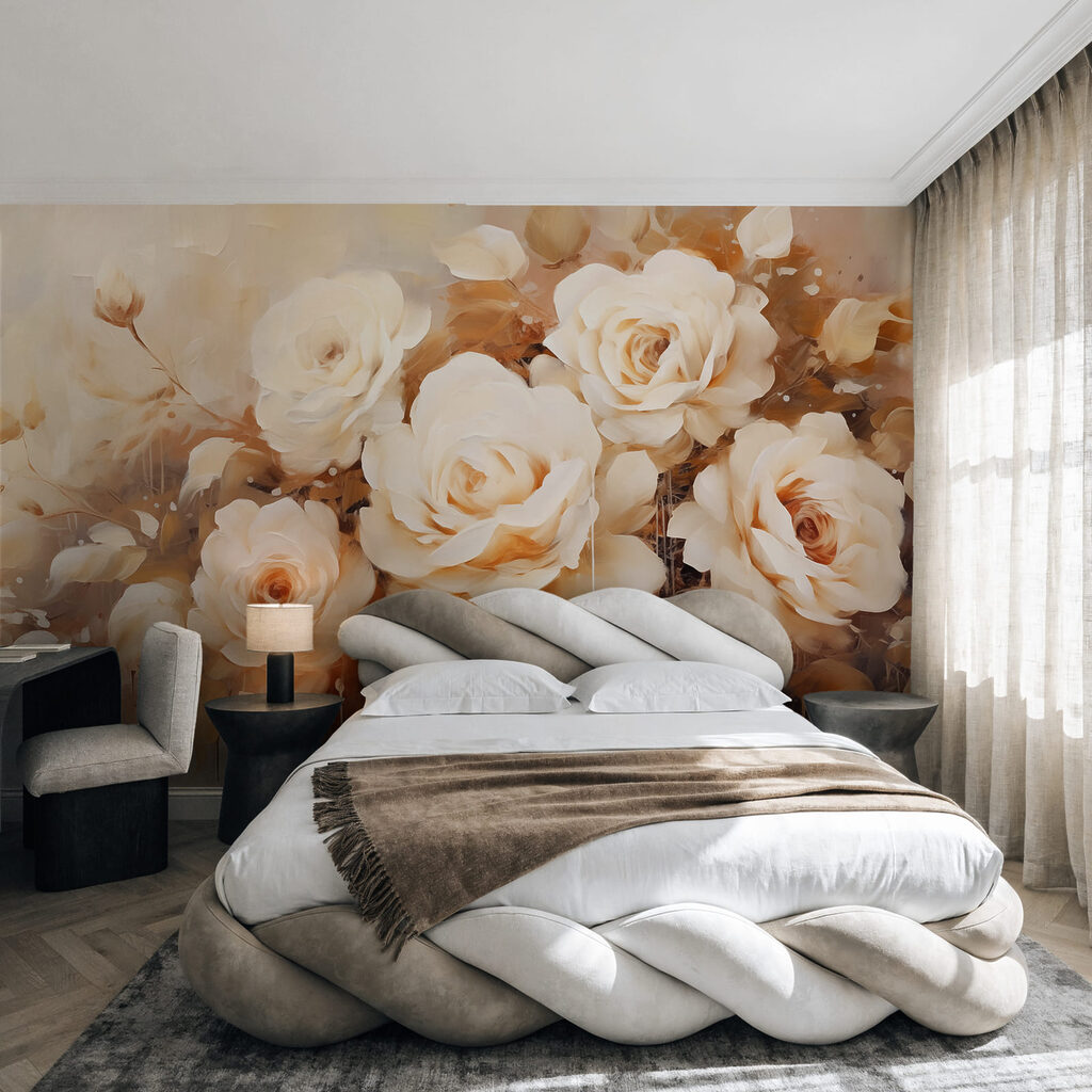 Rosas brancas entre folhas — interior 1