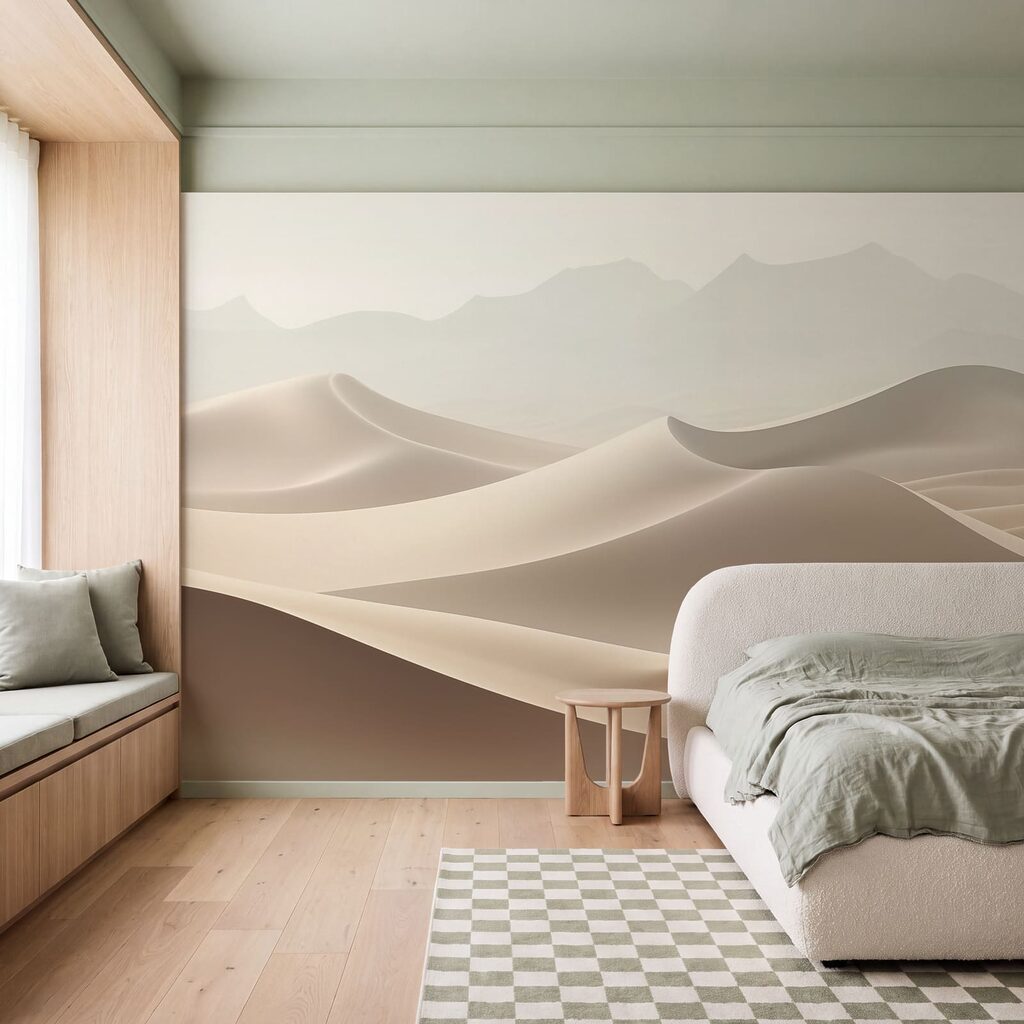 Dunas sob montanhas claras num interior