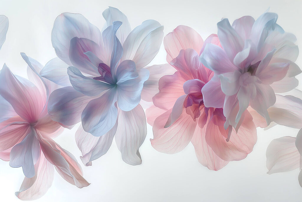 Flores pastel sobre branco — design completo