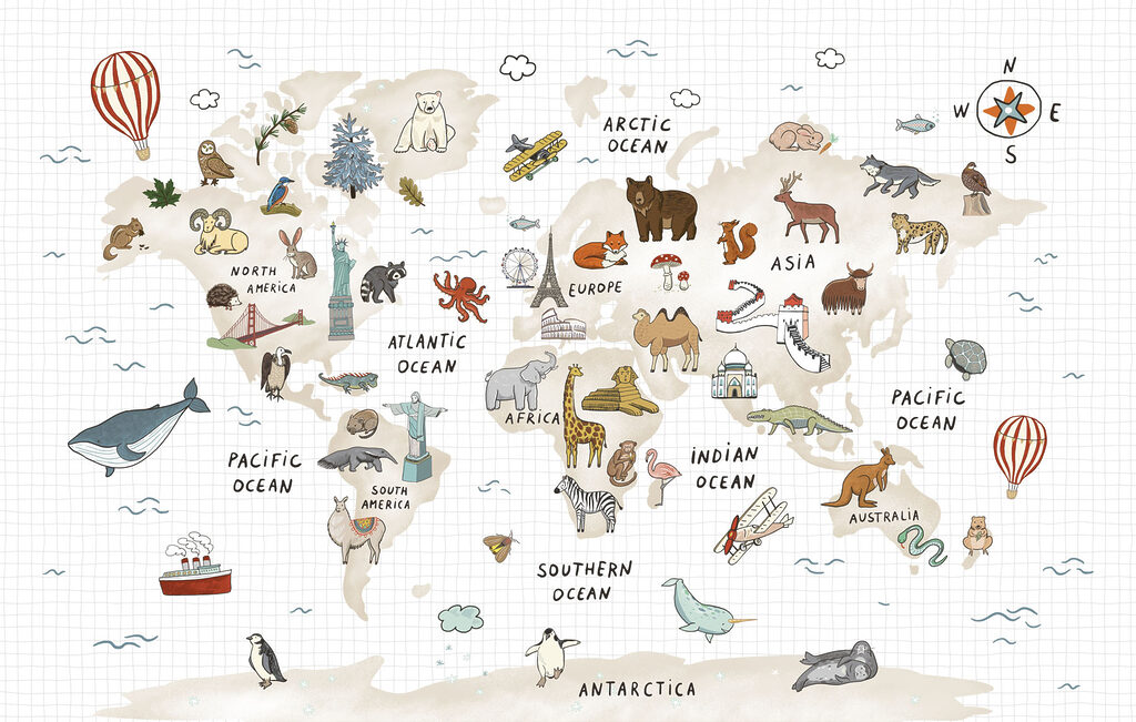 Mapa com animais — design completo