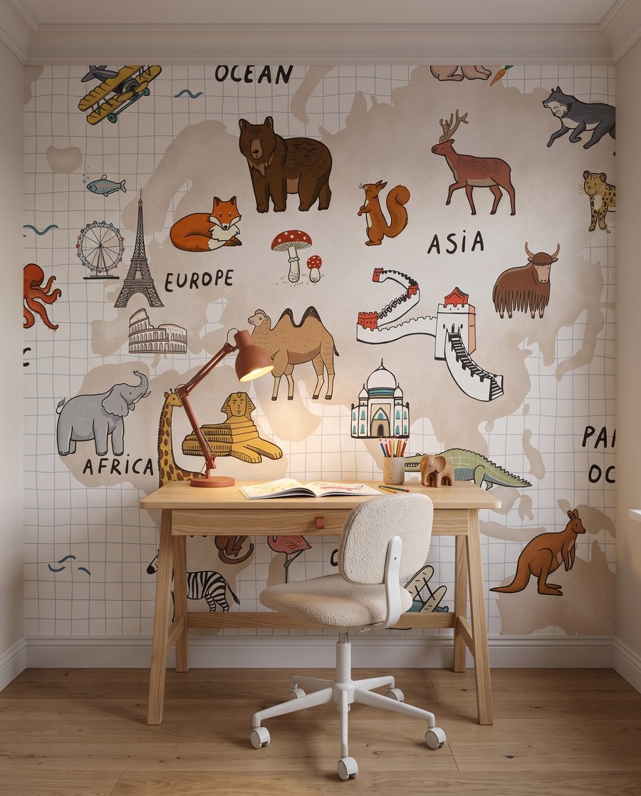 Mapa com animais num interior