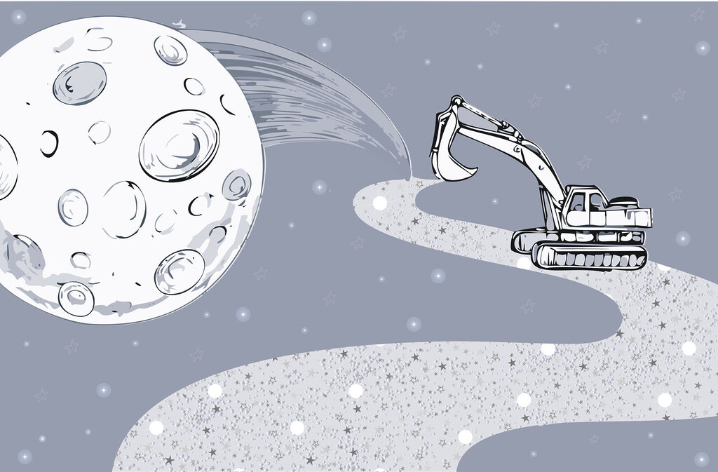 Escavadora numa estrada lunar — design completo