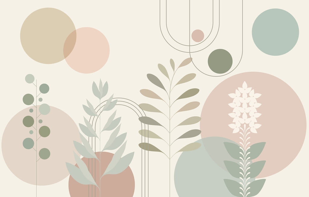 Plantas e círculos calmos — design completo