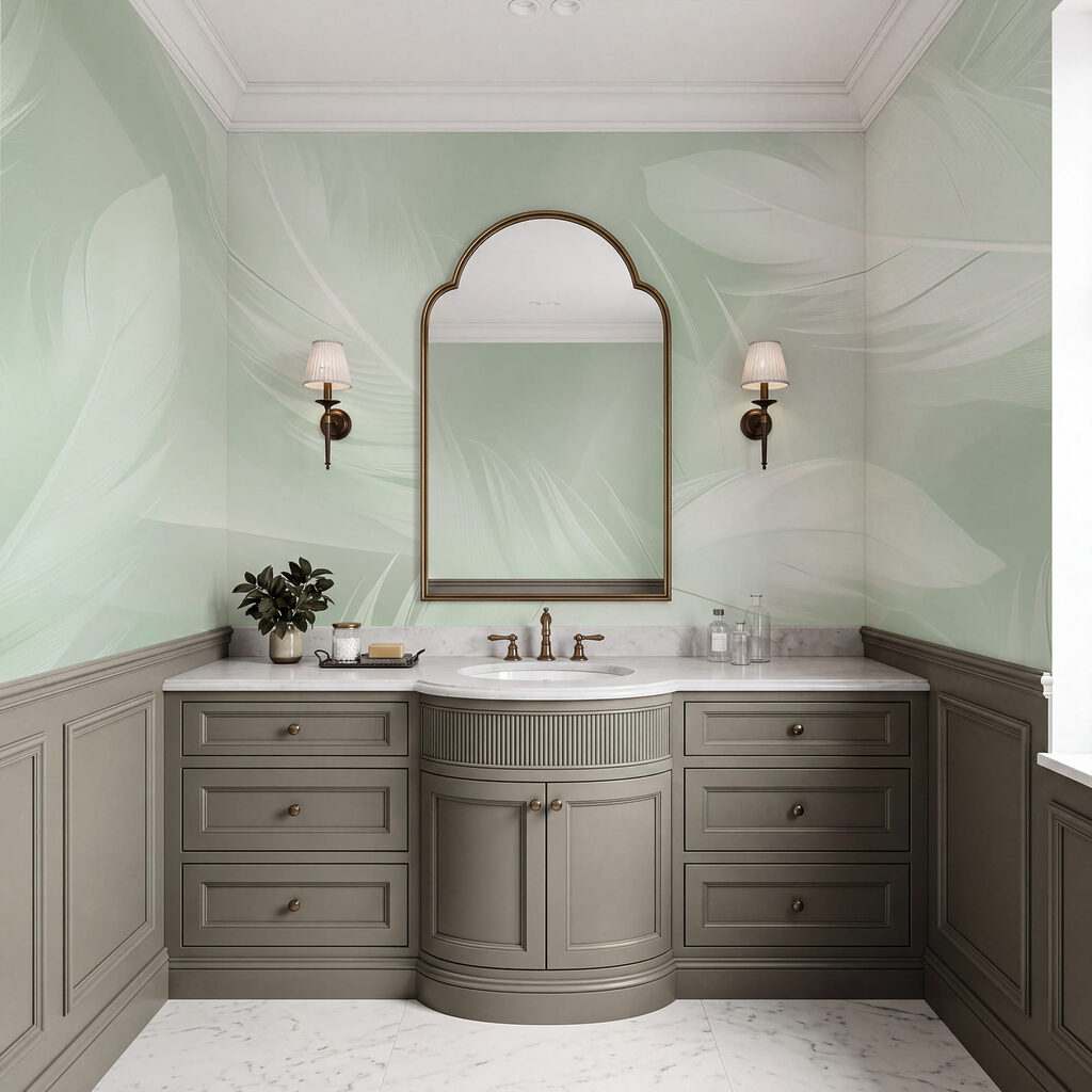 Folhas e penas transparentes num interior