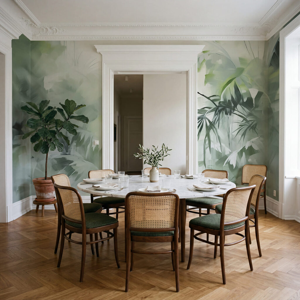 Bosque verde em névoa — interior 1