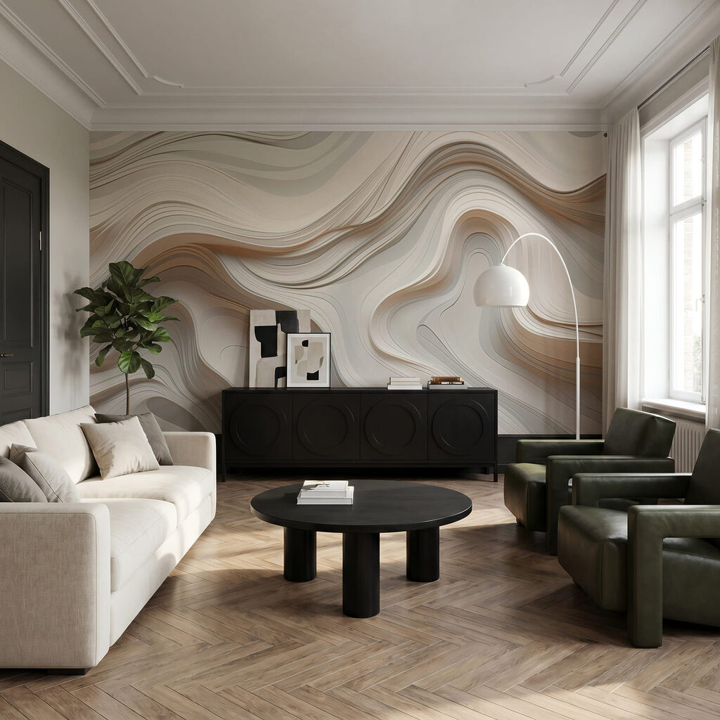 Ondas brancas com sombras num interior