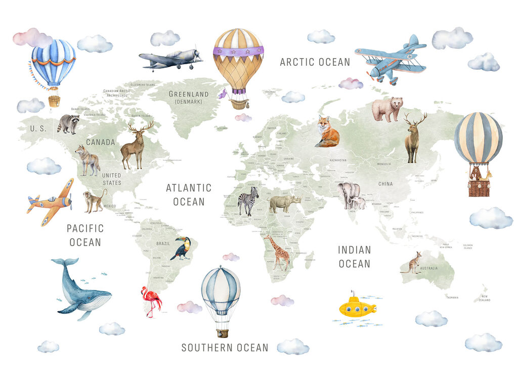 Mapa-mundo com balões — design completo