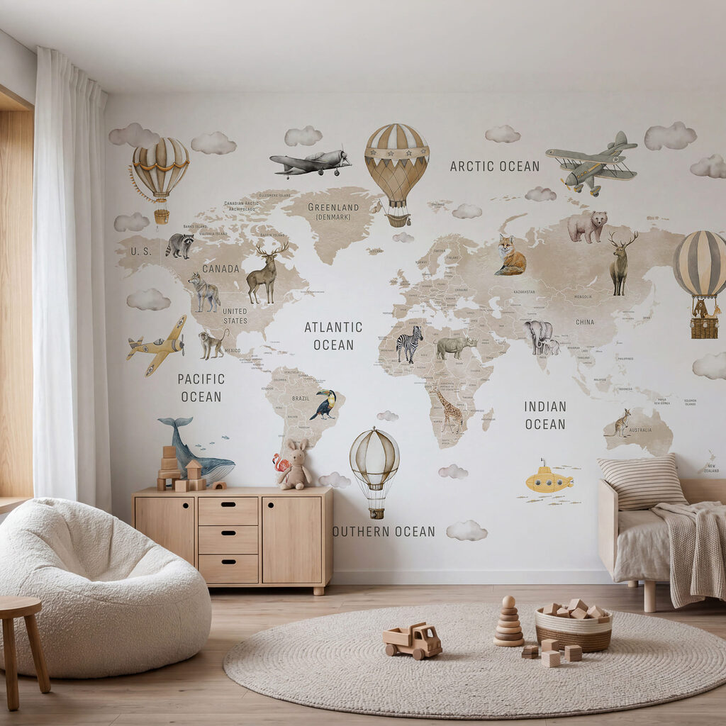 Mapa-mundo com balões — interior 1